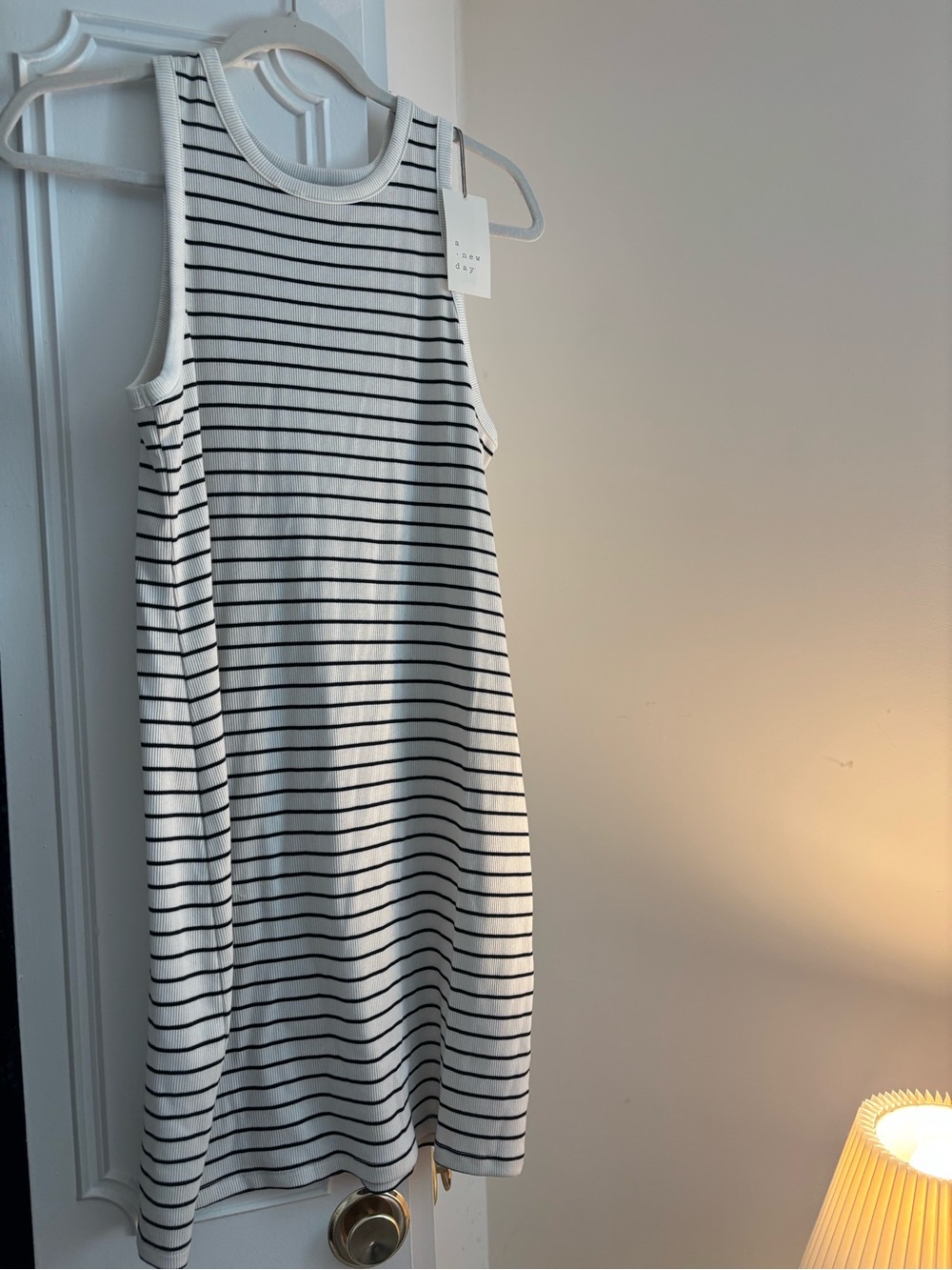 a new day White and Black Striped Midi Tank Dress
